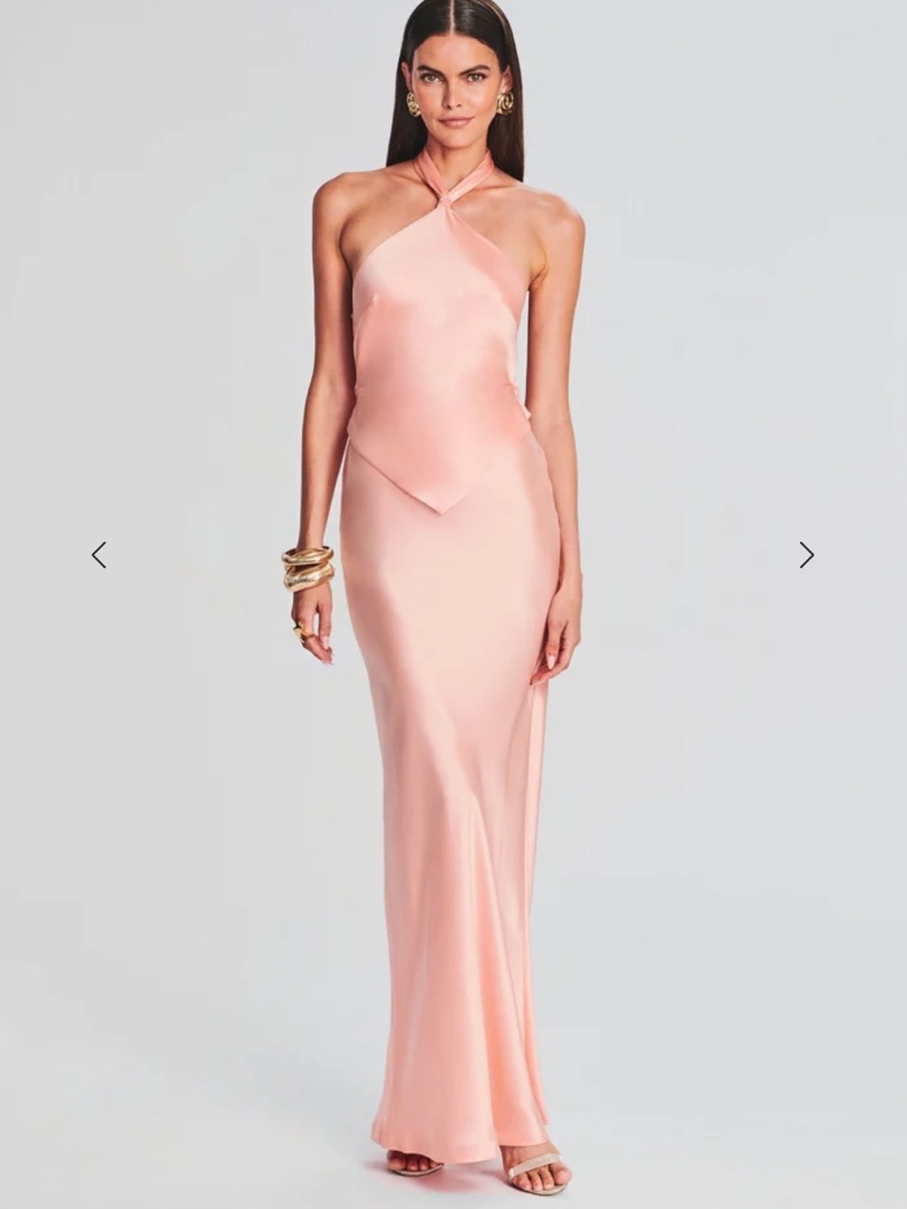 Retrofete Ester Elegant Peach Pink Halter Satin Evening Dress